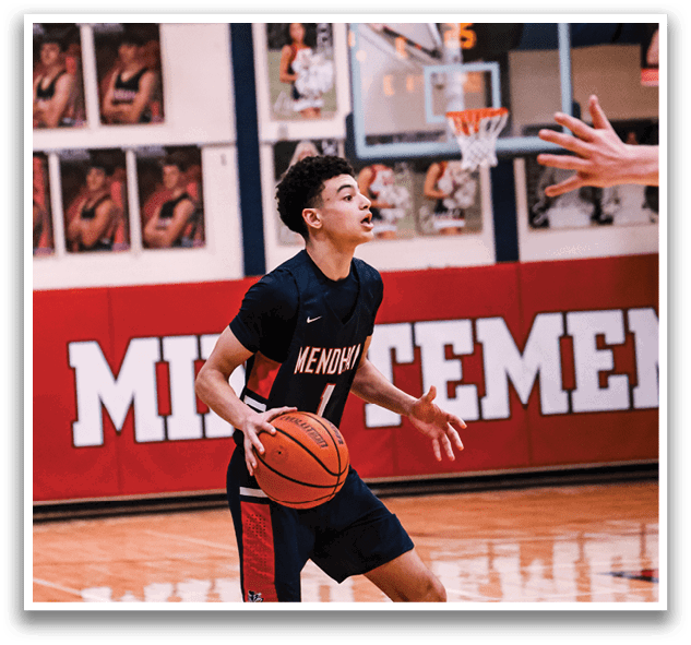 A basketball player in a blue uniform is running with a basketball in his hand. AI generated content