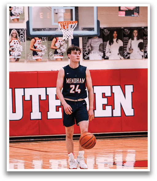 A basketball player in a blue uniform is holding a basketball on a court. AI generated content