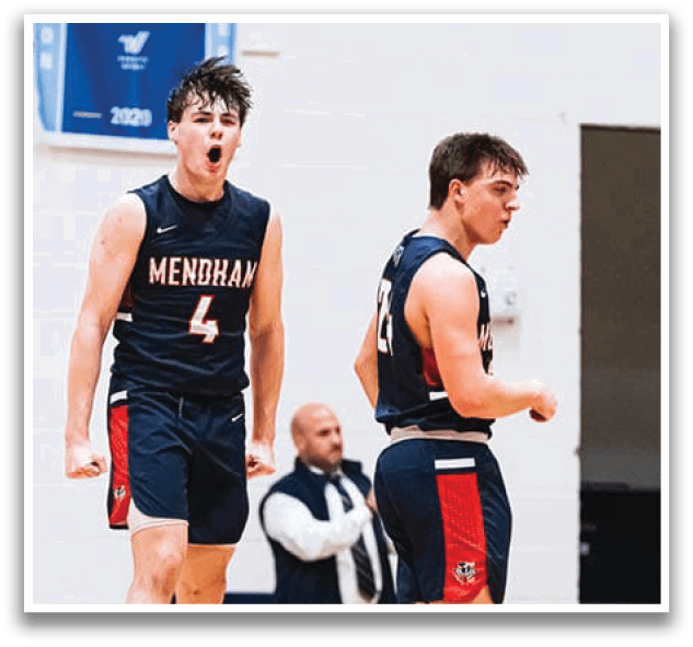 Two men are celebrating a basketball victory. AI generated content