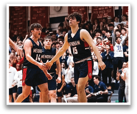 Two basketball players from the same team are shaking hands with each other while the crowd watches. AI generated content