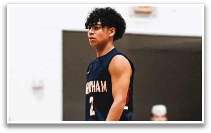 A young man wearing a basketball uniform and glasses is standing on a basketball court. AI generated content