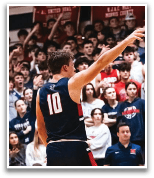 A basketball player wearing a blue and red uniform is holding a basketball. AI generated content