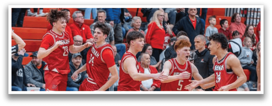 A man in a red basketball uniform is playing basketball. AI generated content