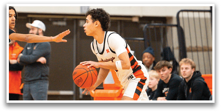 A basketball player is holding a basketball while running on the court. AI generated content