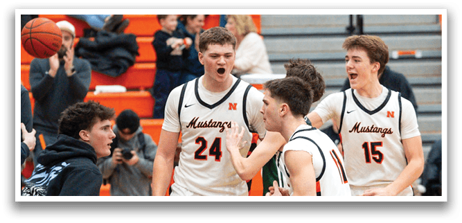 Basketball players on a court with a crowd watching. AI generated content
