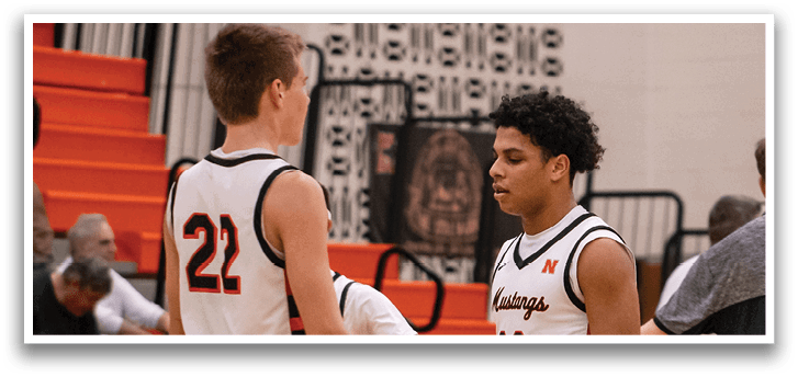 Three men wearing basketball uniforms are standing on a basketball court. AI generated content