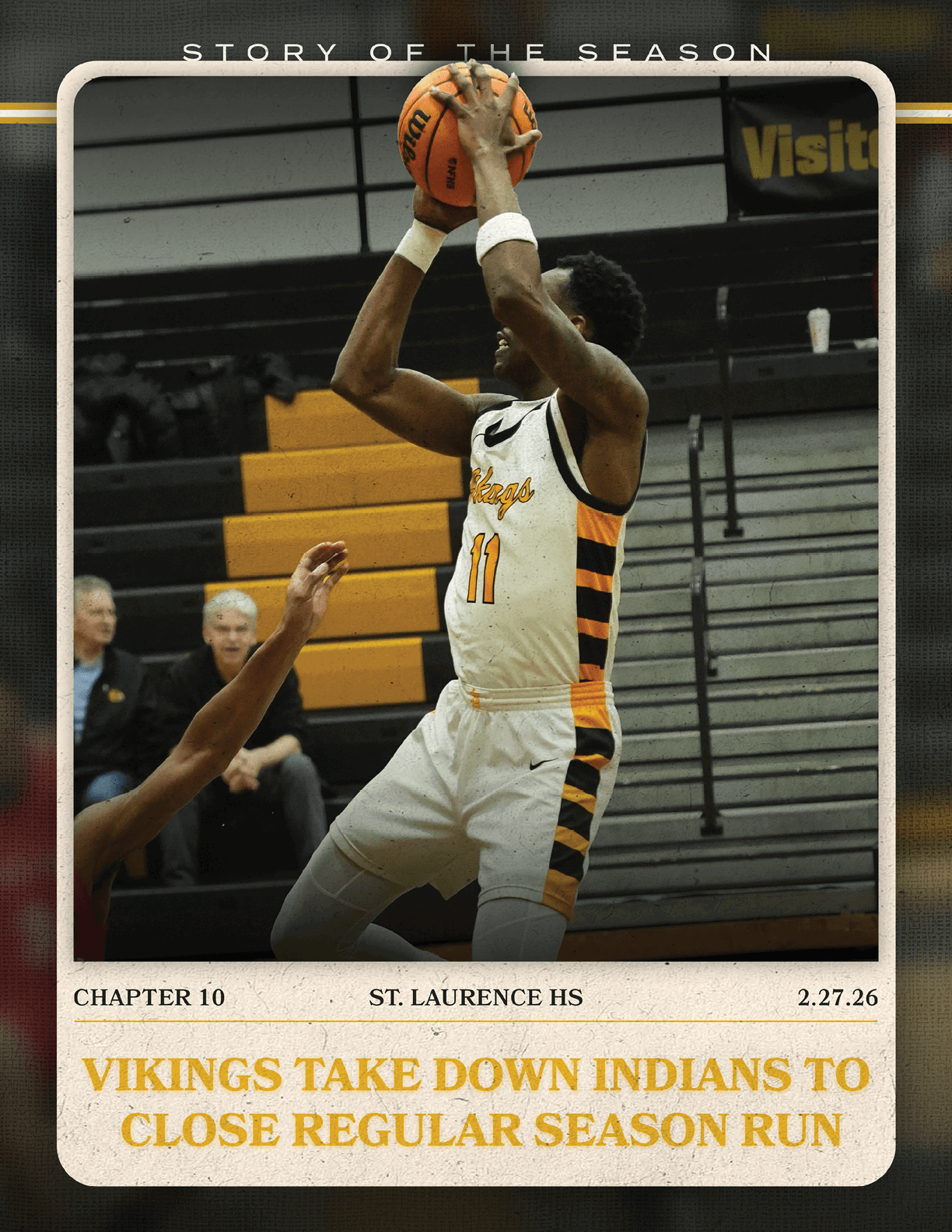 A basketball player in a yellow and black uniform is jumping up to block a shot. AI generated content