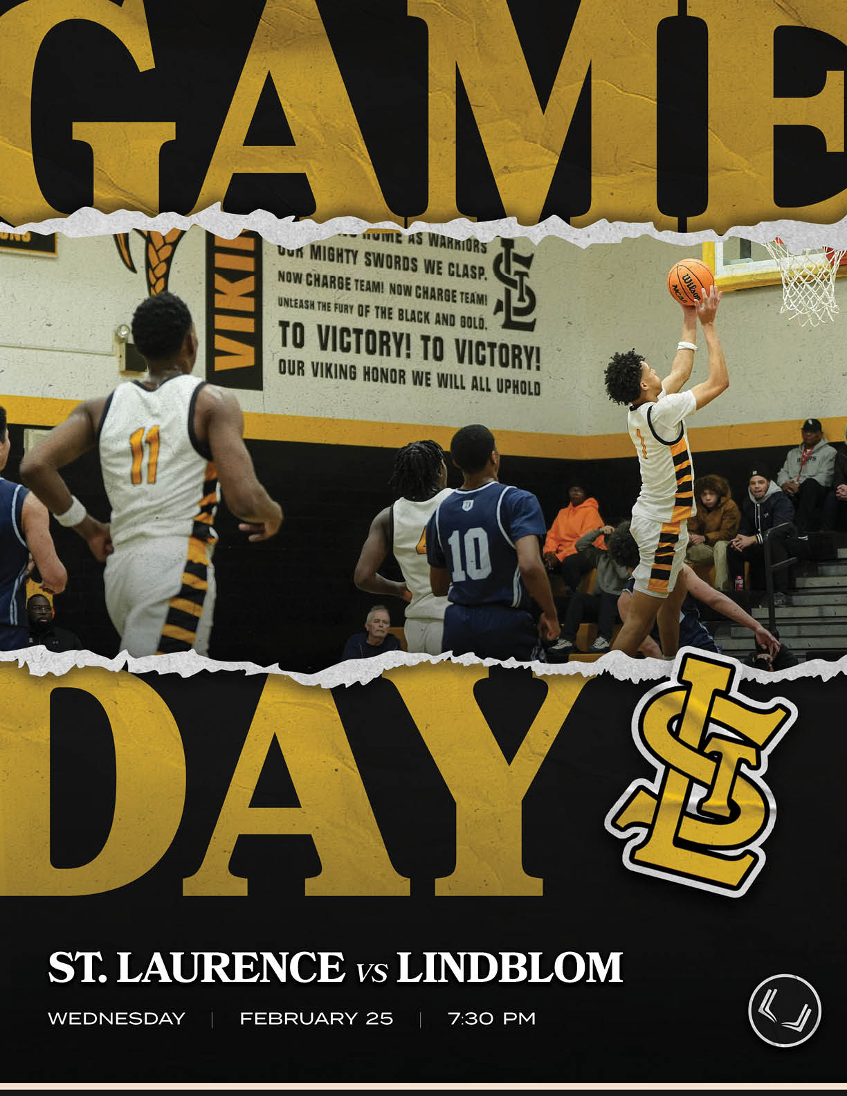 A basketball game is being played between St. Lawrence and Lindblom. AI generated content