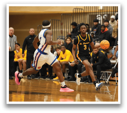A group of people playing basketball on a court. Contenido generado con IA