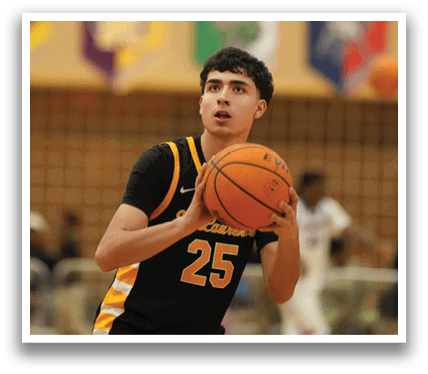A group of men playing basketball on a court. Contenido generado con IA