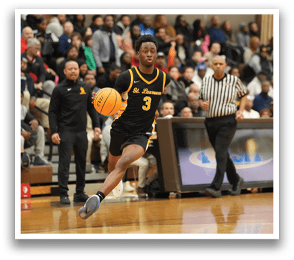 A group of men playing basketball on a court. Contenido generado con IA