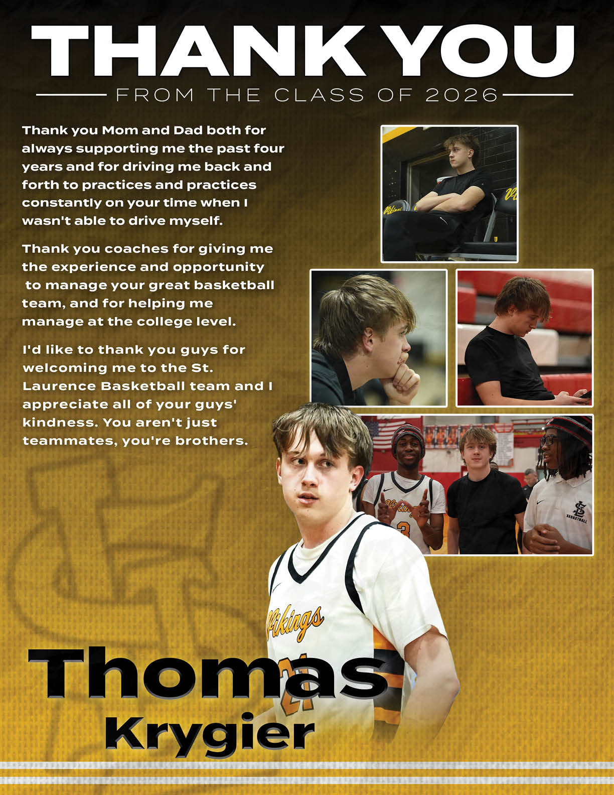 A young man in a basketball uniform is featured in a thank you ad. AI generated content