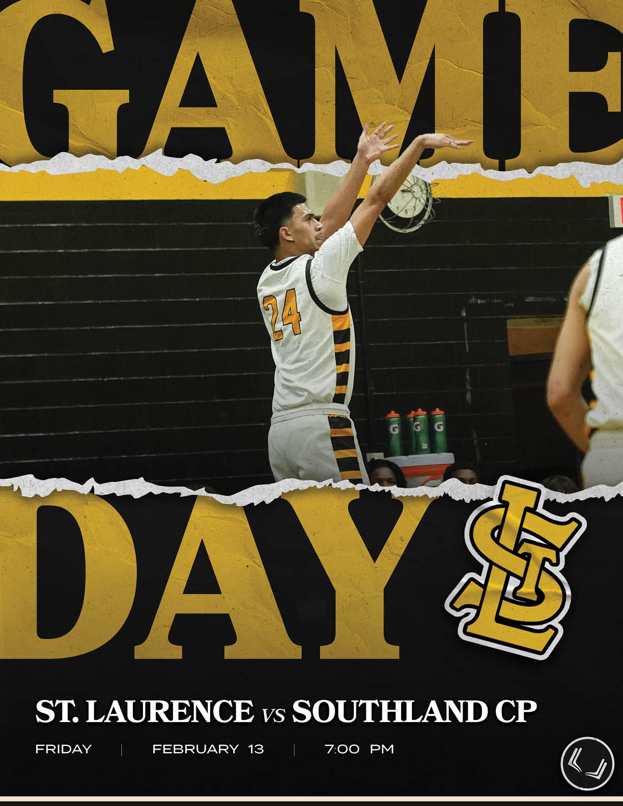 A basketball player is shown on a poster with the words “Game Day" written above him. AI generated content