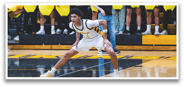 A basketball player is dribbling the ball while a crowd of people watch. The crowd is made up of people wearing banana costumes. AI generated content