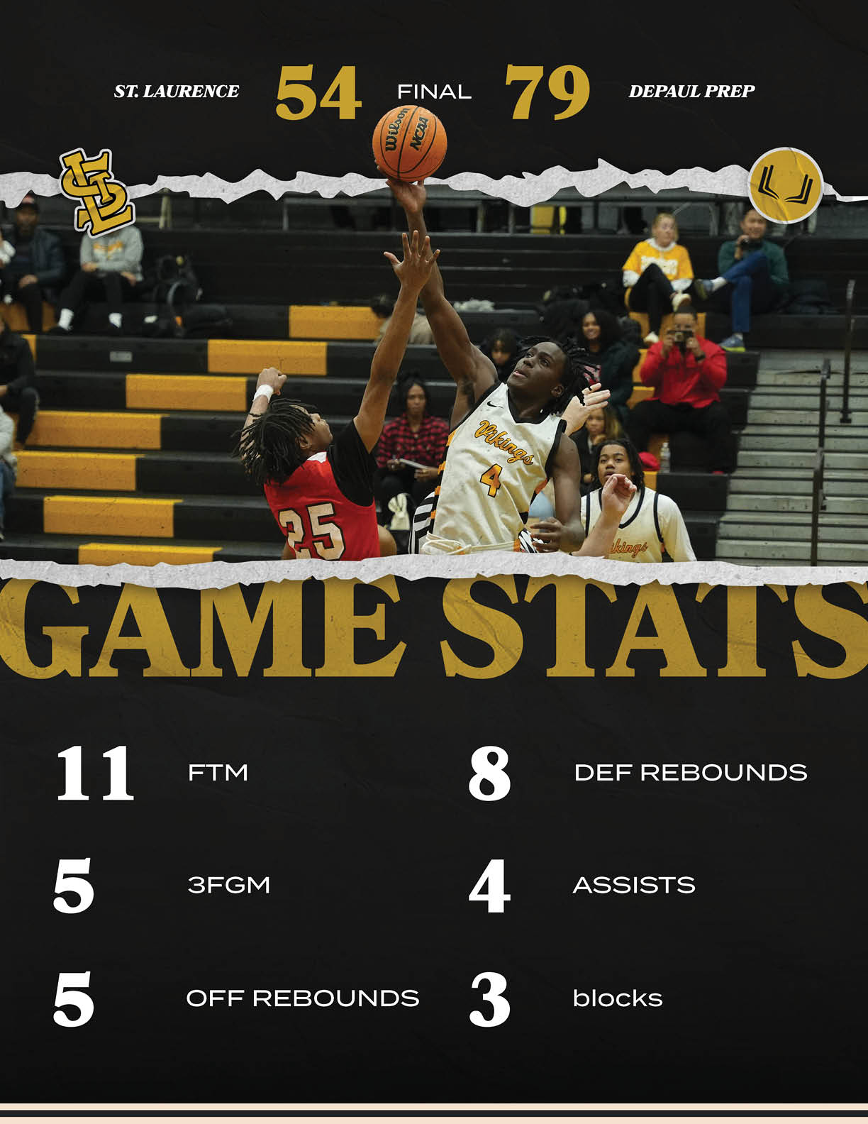 A basketball game is being played with a man in a white shirt and black shorts jumping to block a shot. AI generated content