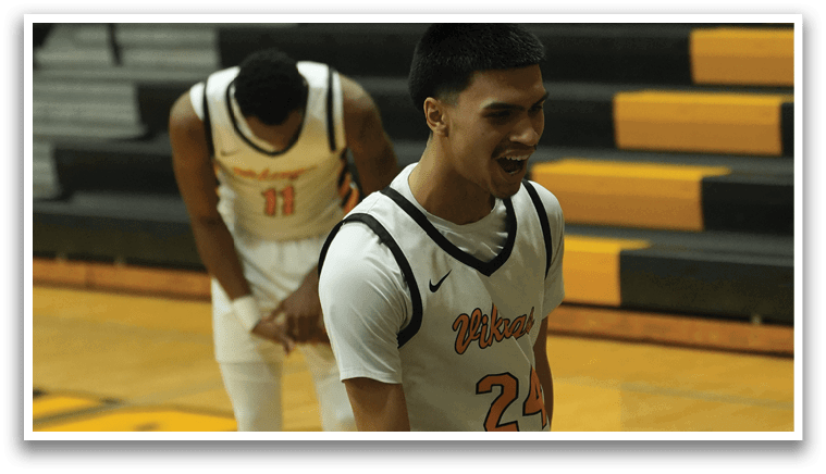 Two men in uniforms are standing on a basketball court, talking to each other. AI generated content