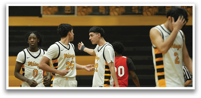 A group of basketball players wearing uniforms are standing on a basketball court. AI generated content