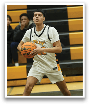 A basketball player is holding a basketball while another player tries to block him. AI generated content