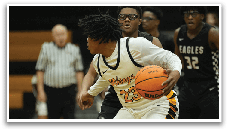 A basketball player is running with a ball in his hand. AI generated content