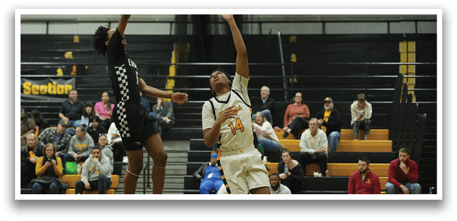 Two basketball players are leaping in the air to reach for the basketball. AI generated content
