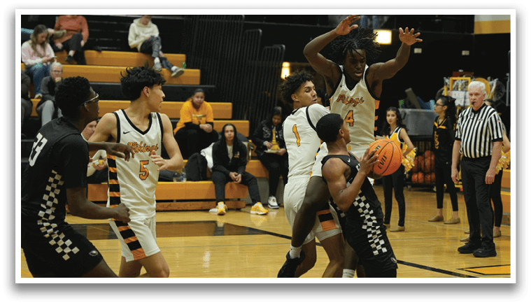 A group of people playing basketball on a court. AI generated content