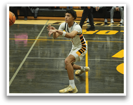 A basketball player is holding a ball in front of a crowd of people. AI generated content