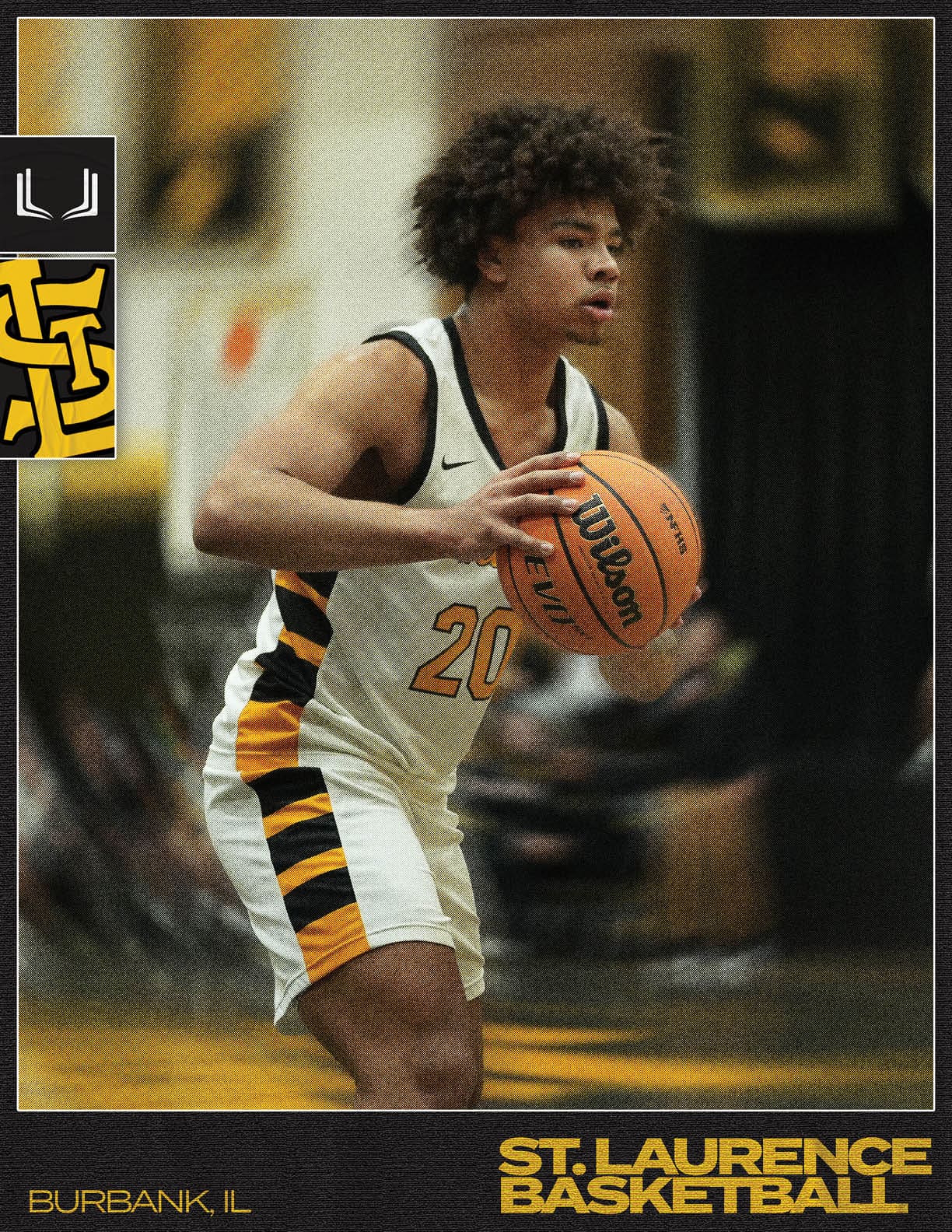 A basketball player wearing a number 20 jersey is holding a basketball. AI generated content