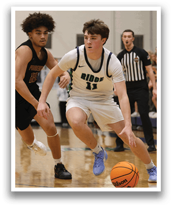 Two basketball players are on the court, one is holding a basketball and the other is trying to block him. AI generated content
