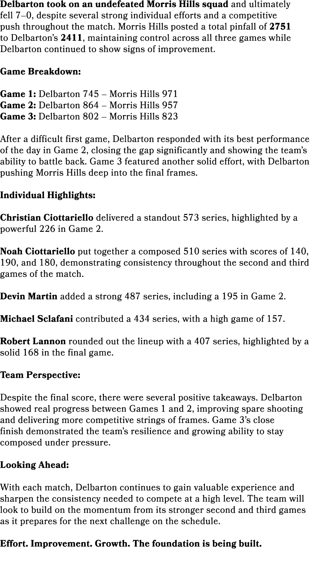 Delbarton took on an undefeated Morris Hills squad and ultimately fell 7–0, despite several strong individual efforts...