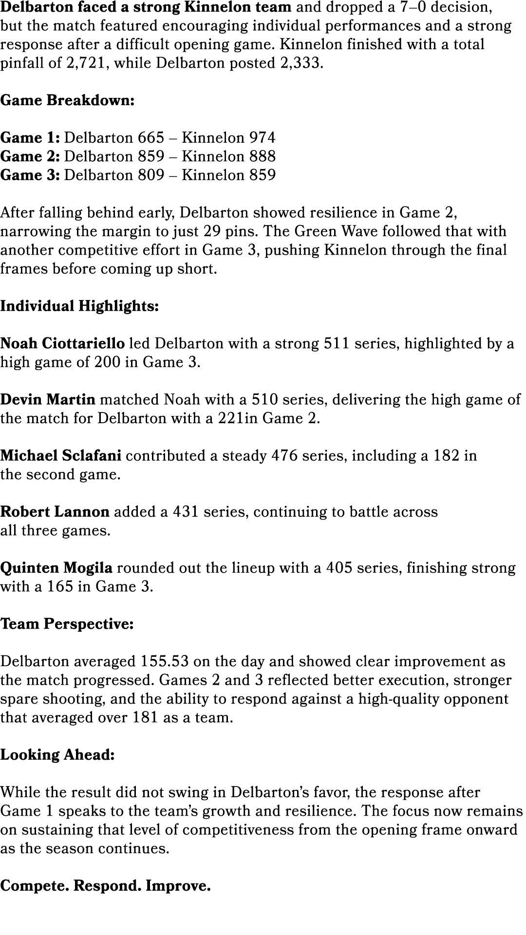 Delbarton faced a strong Kinnelon team and dropped a 7–0 decision, but the match featured encouraging individual perf...