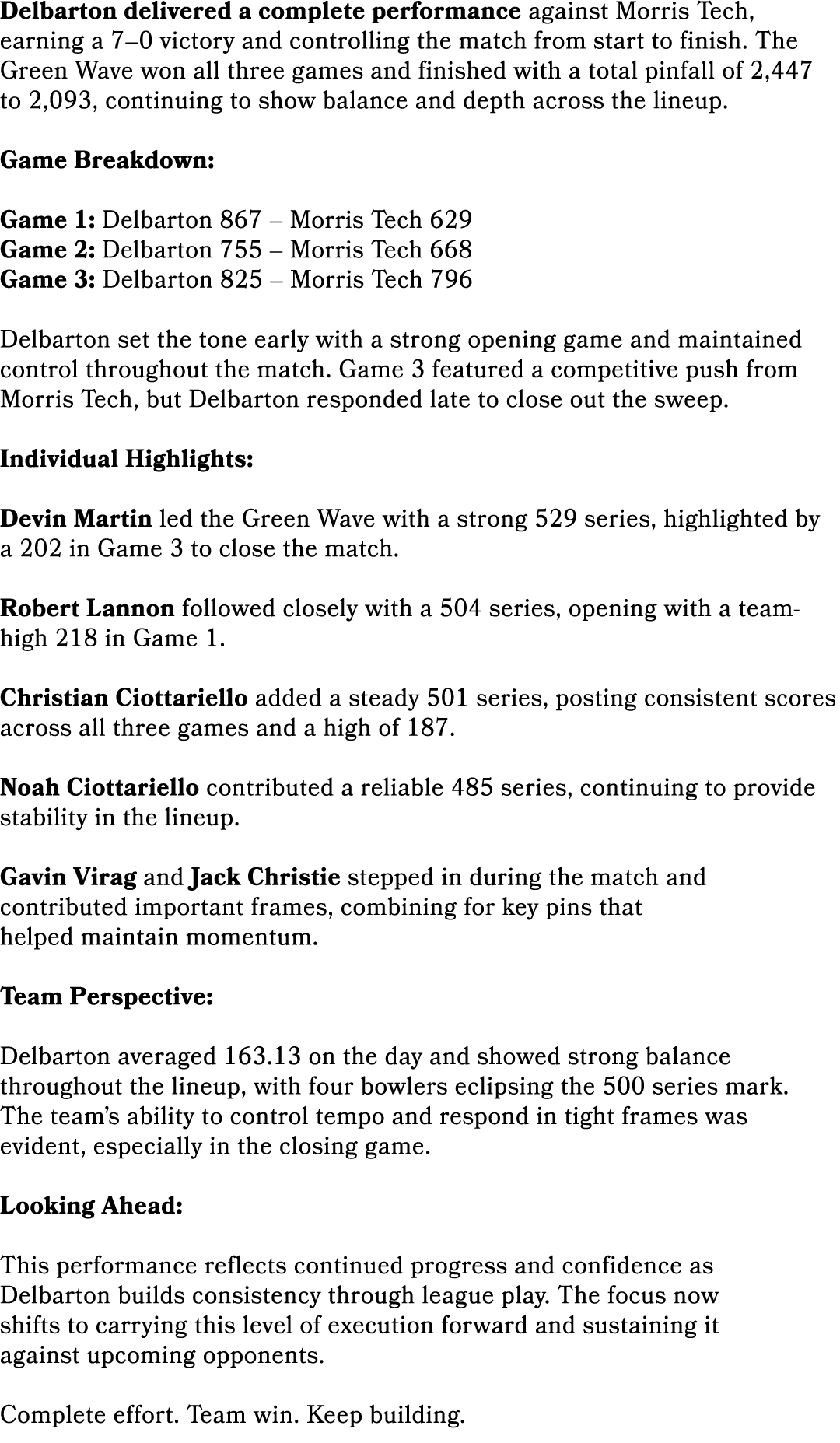 Delbarton delivered a complete performance against Morris Tech, earning a 7–0 victory and controlling the match from ...