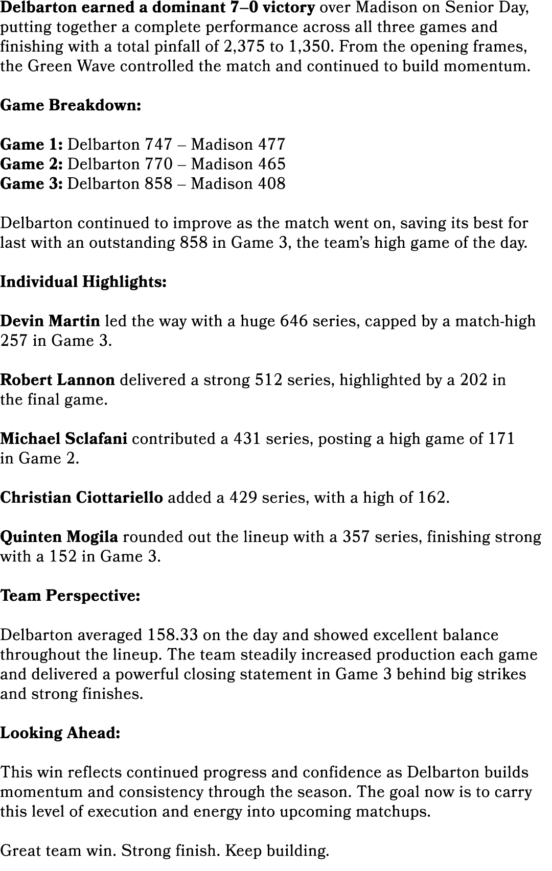 Delbarton earned a dominant 7–0 victory over Madison on Senior Day, putting together a complete performance across al...