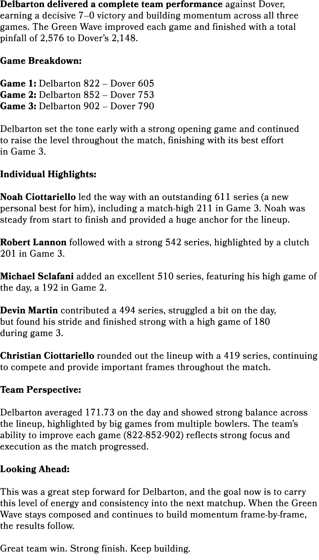 Delbarton delivered a complete team performance against Dover, earning a decisive 7–0 victory and building momentum a...