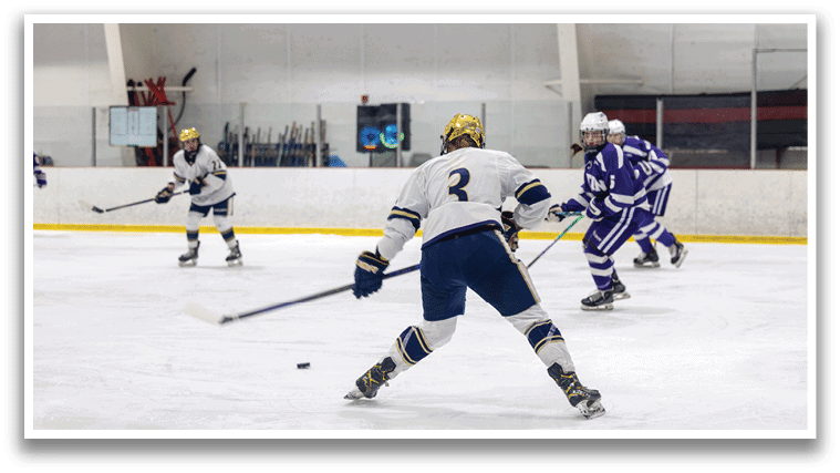 A hockey player in a white uniform is holding a stick and getting ready to shoot the puck. AI generated content