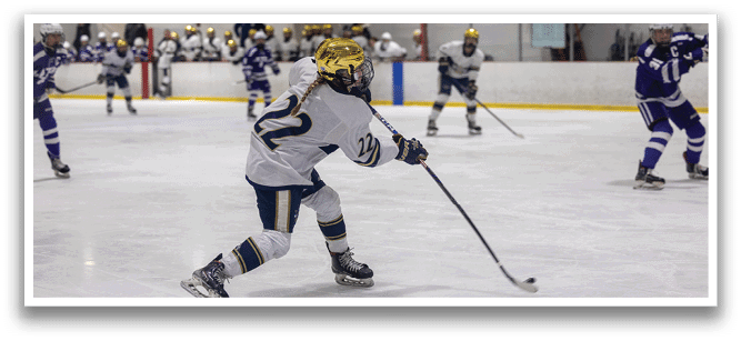 A hockey player in a white uniform is holding a hockey stick and skating on the ice. AI generated content