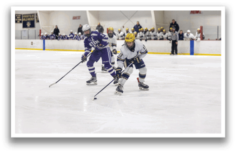 A group of people are playing ice hockey on a rink. AI generated content