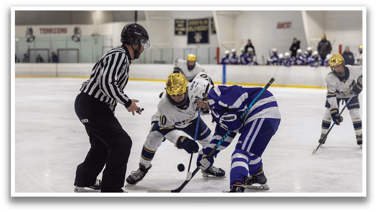 A group of people playing hockey on ice. AI generated content