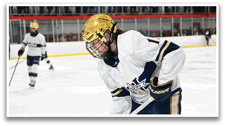 A hockey player in a white uniform is holding a hockey stick on the ice. AI generated content