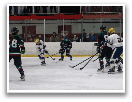 A group of people are playing a game of hockey on a rink. AI generated content