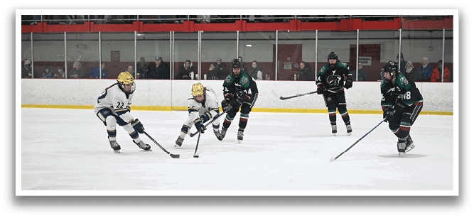 A group of young men playing ice hockey on a rink. AI generated content