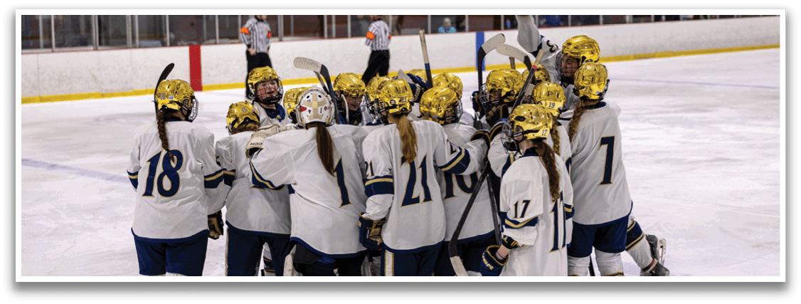 A group of female hockey players huddle together on the ice. AI generated content