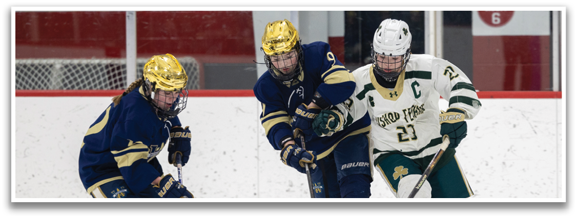 Three female hockey players are on the ice, with one player in the middle of a shot. AI generated content