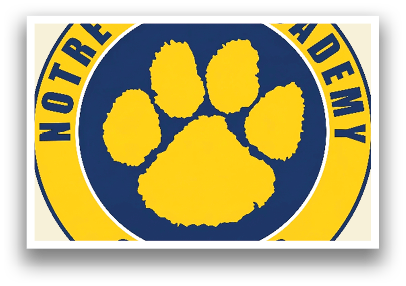 A logo for Notre Dame Academy features a paw print and the words “Notre Dame Cougars." AI generated content