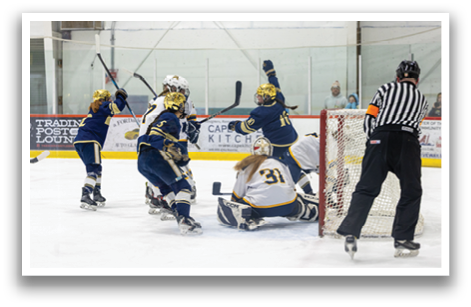 A group of girls playing hockey on a rink. AI generated content
