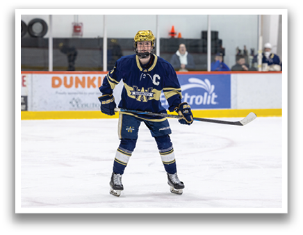 A hockey player stands on the ice with his stick in his hand. AI generated content