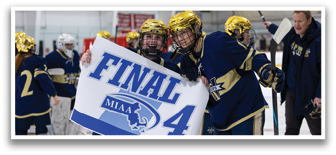 A group of hockey players are standing on the ice with their coaches. They are holding a sign that says “Final 414". AI generated content