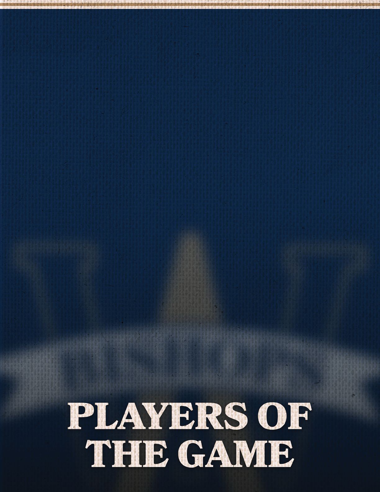 A blue and white poster with a logo for the game “Bishops of the Game". AI generated content