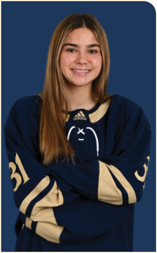 A woman wearing a blue and gold jersey with the number 83 on it. AI generated content