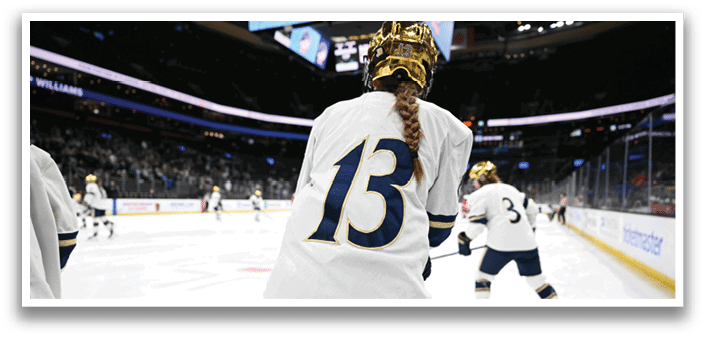 A female hockey player wearing a white jersey with the number 13 on it. AI generated content