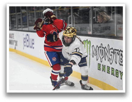 Two hockey players are fighting for control of the puck. AI generated content